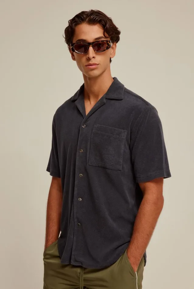 Man Venroy Shirts Terry Camp Collar Shirt