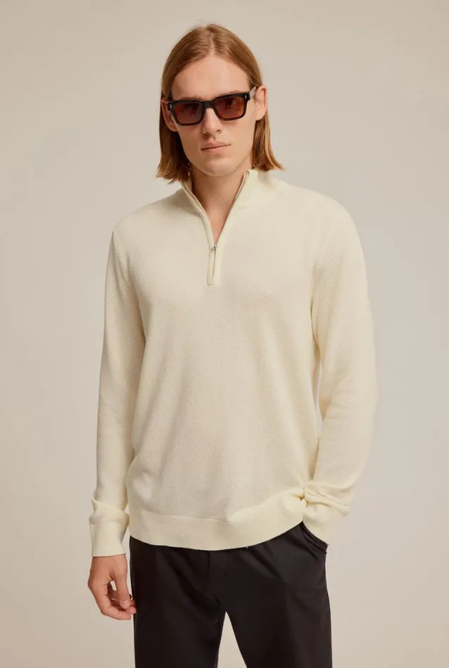 Man Venroy Sweaters Cotton Pique Quarter Zip Sweater