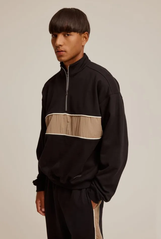 Man Venroy Sweaters Nylon Panelled Track Sweater
