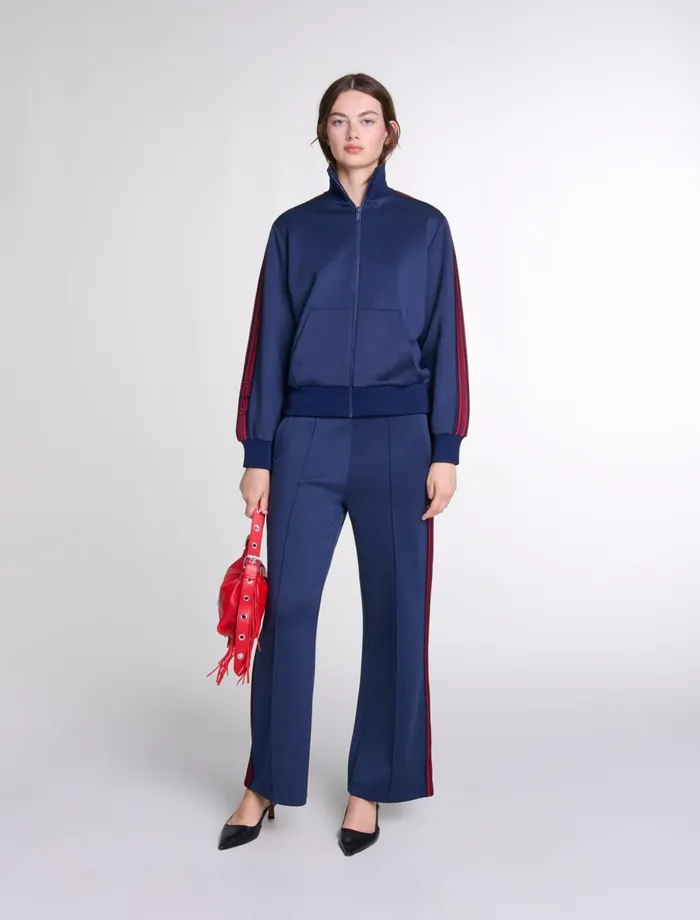 Matching Sets Women Maje Striped ZipUp Sweatshirt Navy