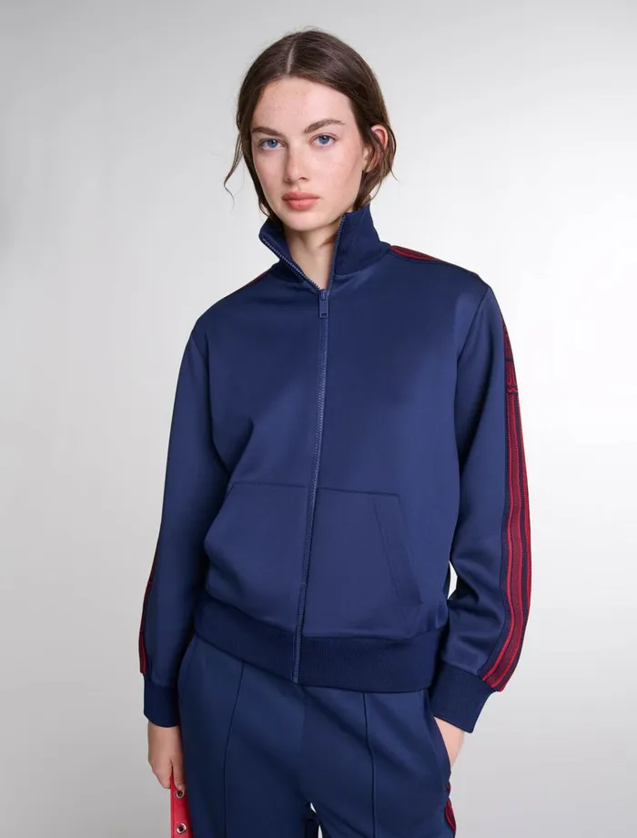 Matching Sets Women Maje Striped ZipUp Sweatshirt Navy