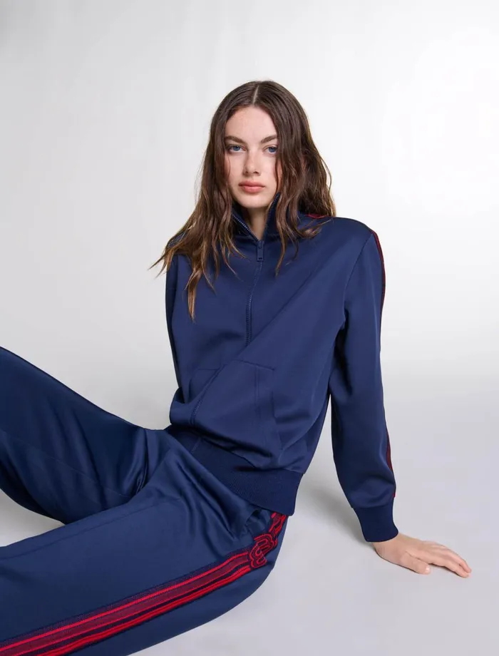Matching Sets Women Maje Striped ZipUp Sweatshirt Navy