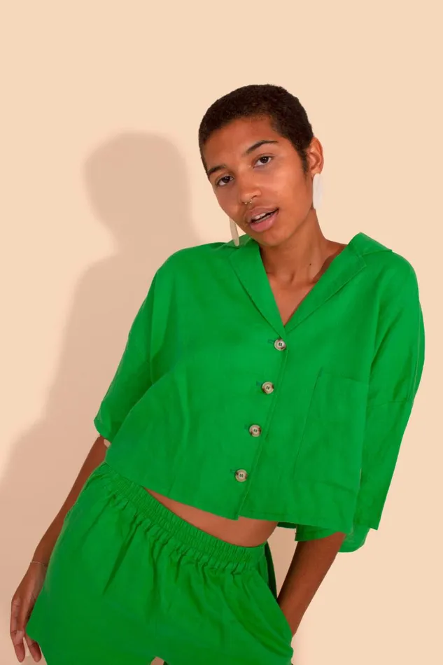 Maxim Linen Shirt Green WomensShop LF Markey Tops