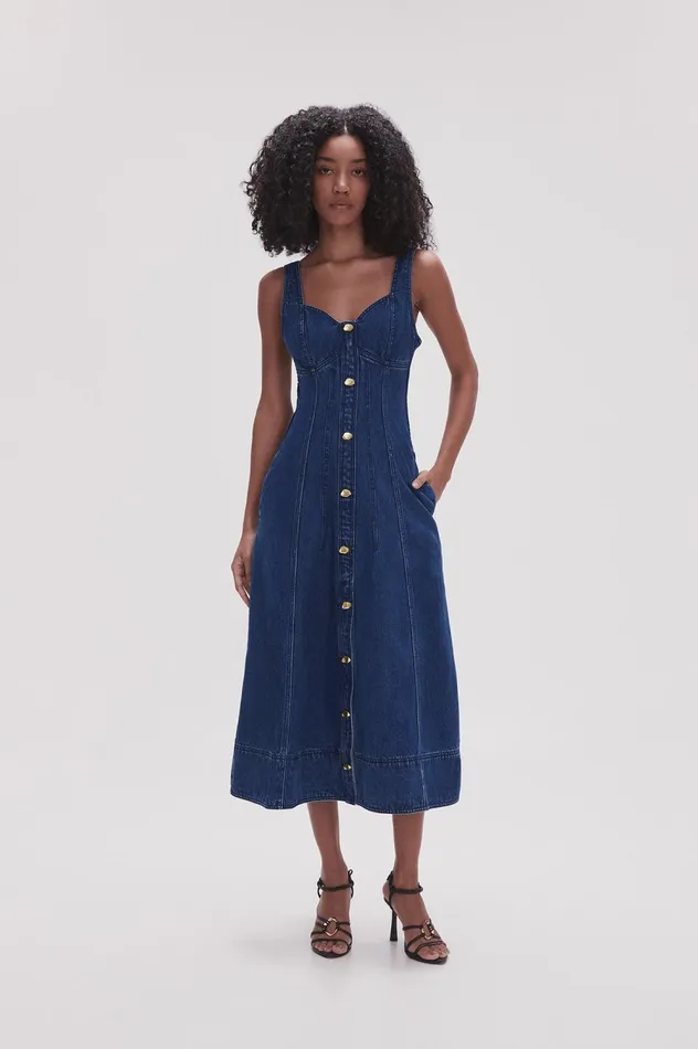 May Denim Midi Dress Dark Indigo Women Aje Denim