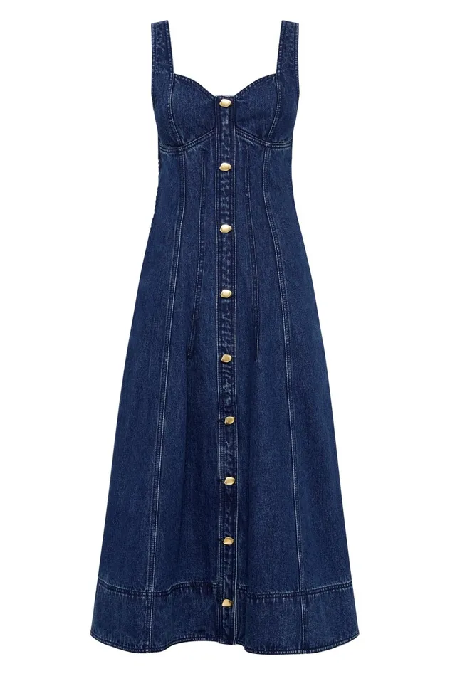 May Denim Midi Dress Dark Indigo Women Aje Denim