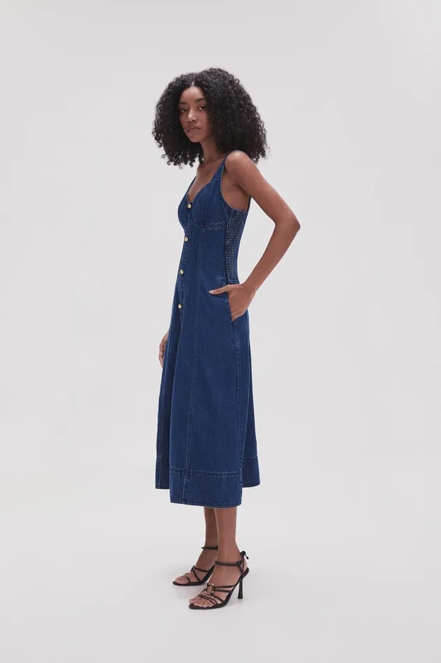 May Denim Midi Dress Dark Indigo Women Aje Denim