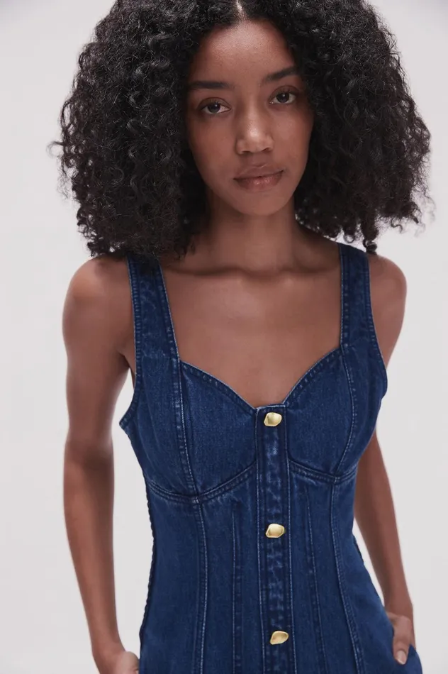 May Denim Midi Dress Dark Indigo Women Aje Denim