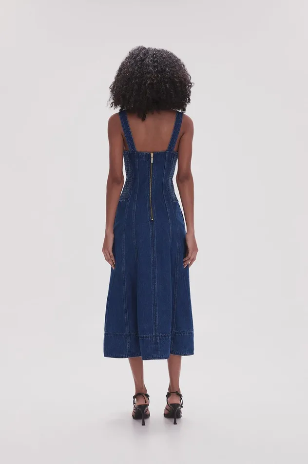 May Denim Midi Dress Dark Indigo Women Aje Denim