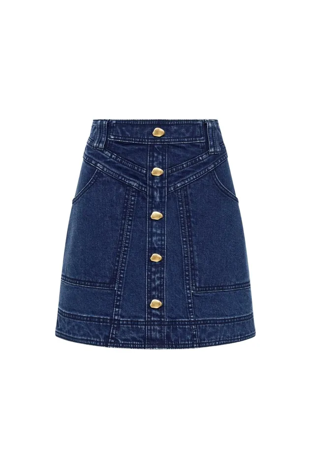 May Denim Mini Skirt Dark Indigo Women Aje Denim