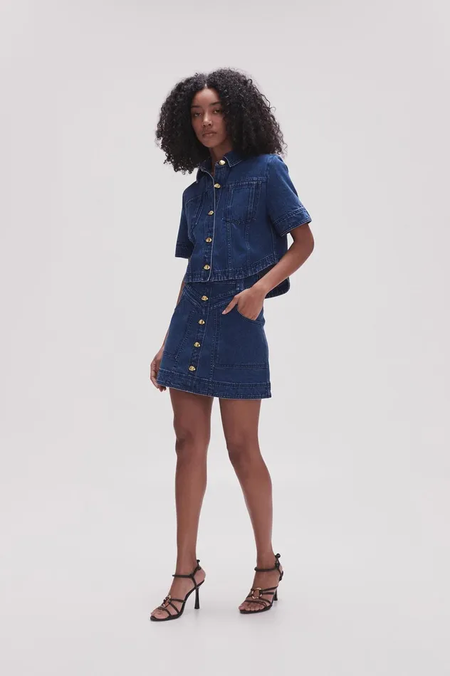 May Denim Mini Skirt Dark Indigo Women Aje Denim