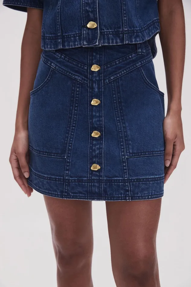 May Denim Mini Skirt Dark Indigo Women Aje Denim