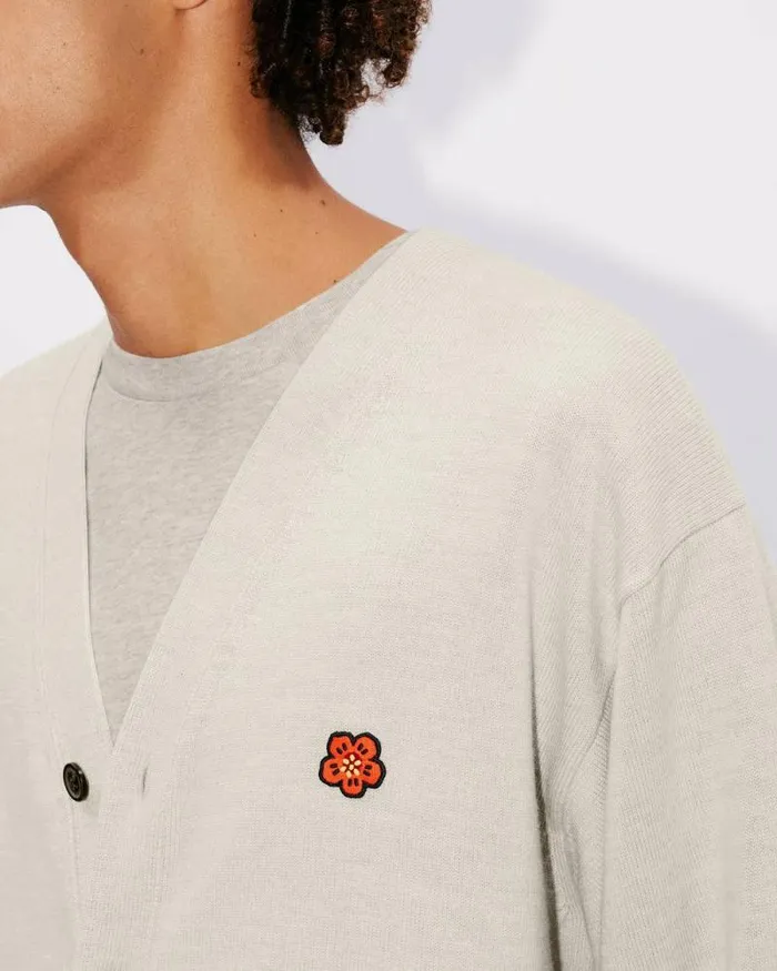 Men 039Boke Flower039 Embroidered Cardigan Pale Grey Kenzo Sweaters And Cardigans