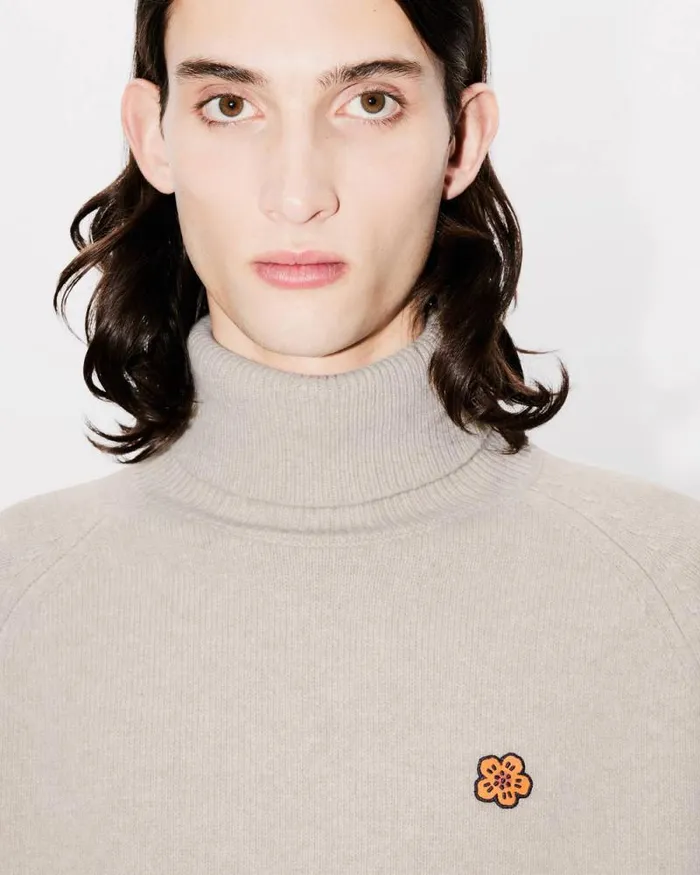 Men 039Boke Flower039 Embroidered Turtleneck Jumper In Wool Beige Kenzo Sweaters And Cardigans