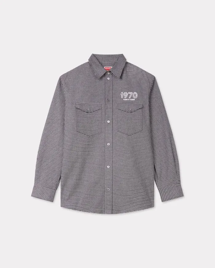 Men 039KENZO Archive 1970039 Embroidered Military Shirt Stone Grey Kenzo Shirts