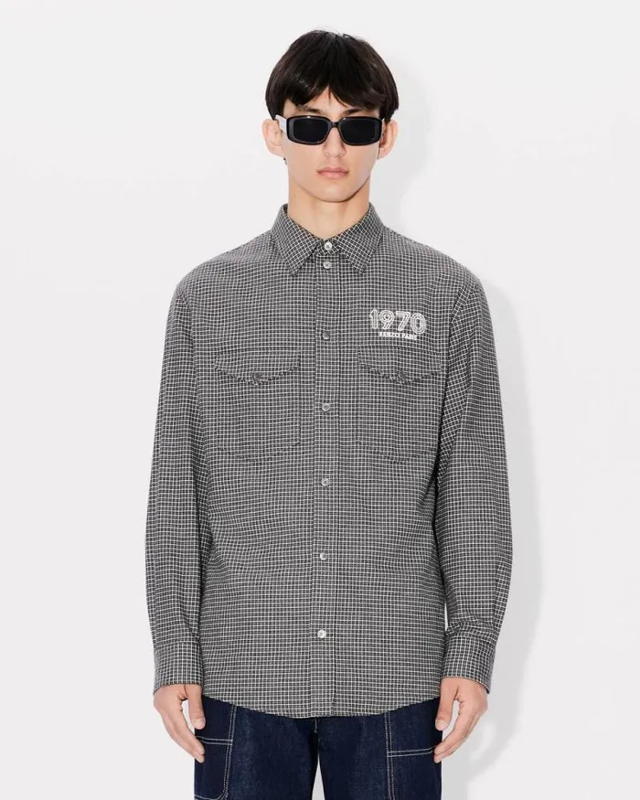 Men 039KENZO Archive 1970039 Embroidered Military Shirt Stone Grey Kenzo Shirts