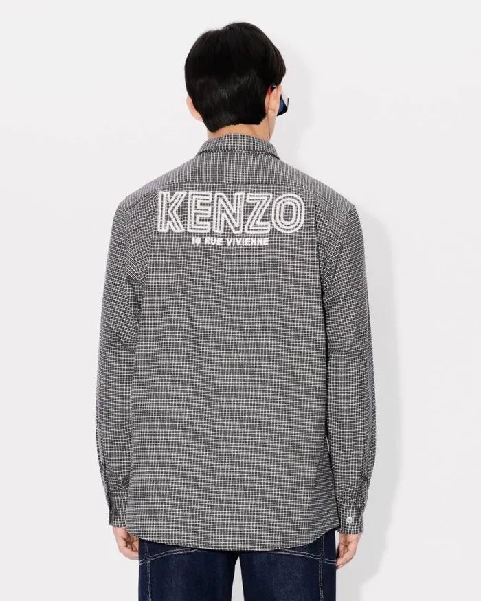 Men 039KENZO Archive 1970039 Embroidered Military Shirt Stone Grey Kenzo Shirts