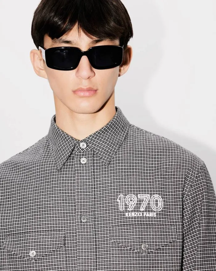 Men 039KENZO Archive 1970039 Embroidered Military Shirt Stone Grey Kenzo Shirts