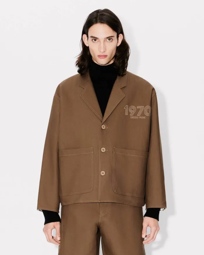 Men 039KENZO Archive 1970039 Embroidered Workwear Jacket Tabac Kenzo Jackets And Coats