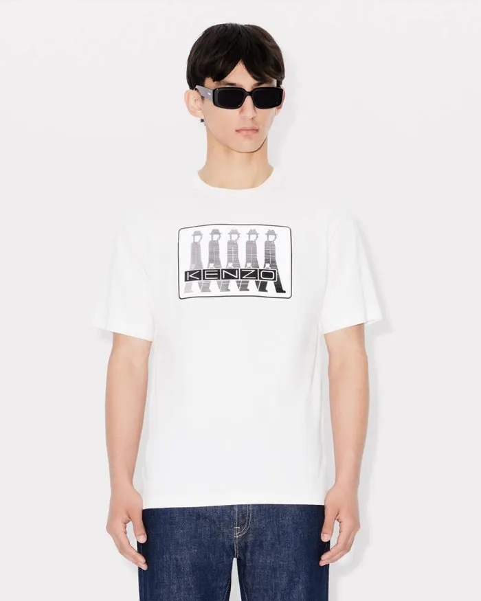 Men 039KENZO Business039 Tshirt In Cotton Off White Kenzo Tshirts And Polos