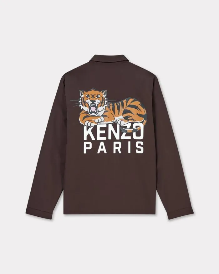 Men 039KENZO Happy Tiger039 Heavy Coach Jacket Dark Brown Kenzo Jackets And Coats