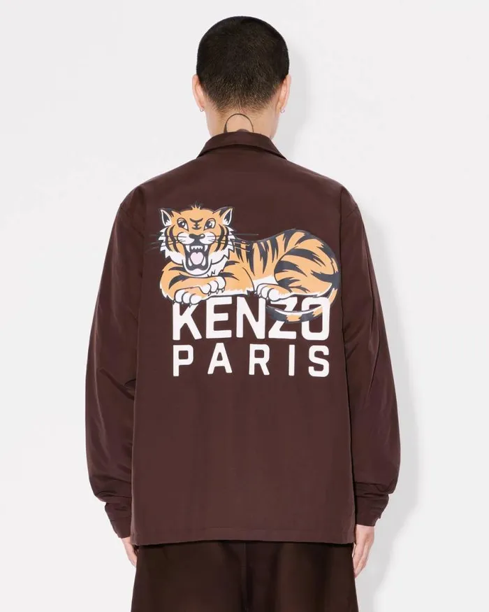 Men 039KENZO Happy Tiger039 Heavy Coach Jacket Dark Brown Kenzo Jackets And Coats