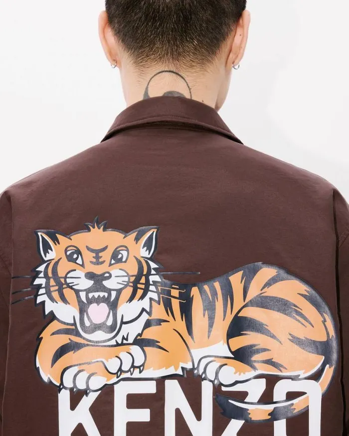 Men 039KENZO Happy Tiger039 Heavy Coach Jacket Dark Brown Kenzo Jackets And Coats