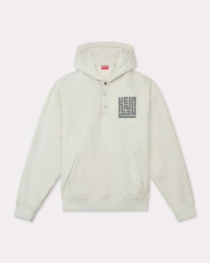 Men 039KENZO Kamon039 Embroidered Buttoned Hoodie Pale Grey Kenzo Sweatshirts And Hoodies Men 039KENZO Kamon039 Embroidered Buttoned Hoodie Pale Grey Kenzo Sweatshirts And Hoodies