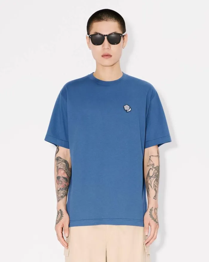Men 039KENZO Pop039 Embroidered Tshirt In Cotton Blue Kenzo Tshirts And Polos