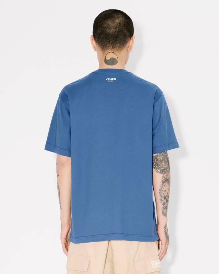 Men 039KENZO Pop039 Embroidered Tshirt In Cotton Blue Kenzo Tshirts And Polos