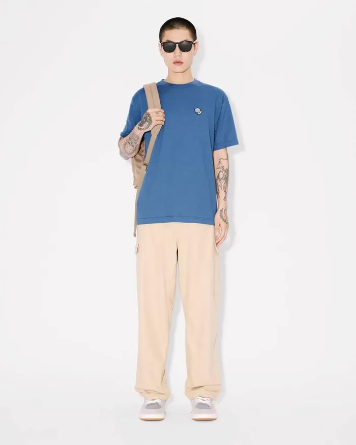 Men 039KENZO Pop039 Embroidered Tshirt In Cotton Blue Kenzo Tshirts And Polos