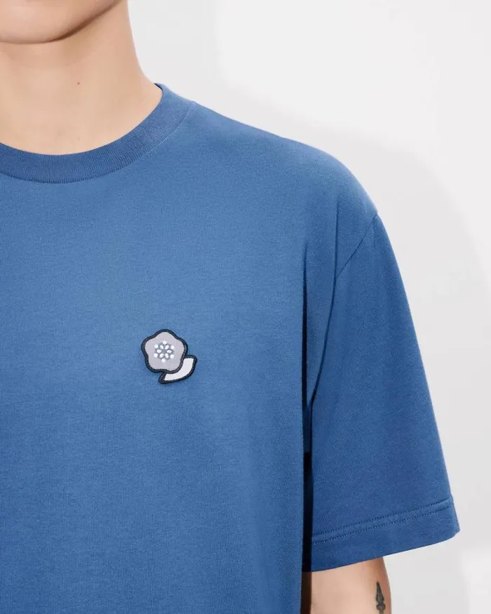 Men 039KENZO Pop039 Embroidered Tshirt In Cotton Blue Kenzo Tshirts And Polos
