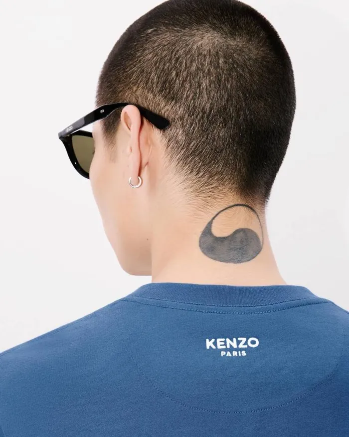 Men 039KENZO Pop039 Embroidered Tshirt In Cotton Blue Kenzo Tshirts And Polos