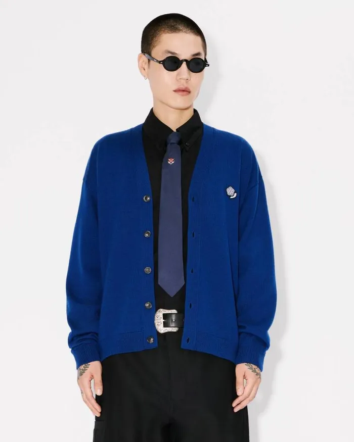 Men 039KENZO Pop039 Wool Cardigan Blue Kenzo Sweaters And Cardigans