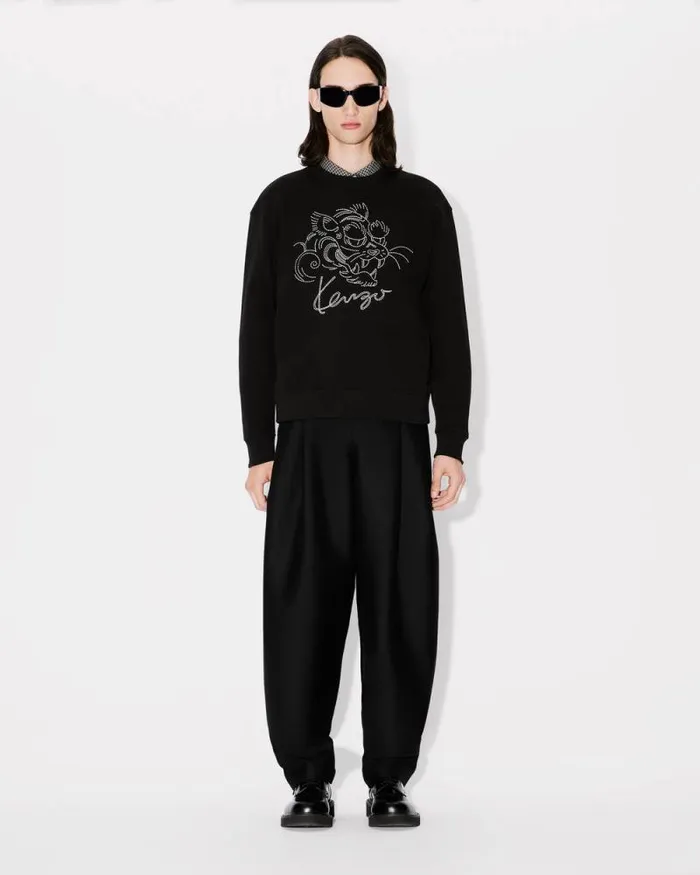 Men 039KENZO Star Tiger039 Embroidered Sweatshirt In Cotton Black Kenzo Sweatshirts And Hoodies