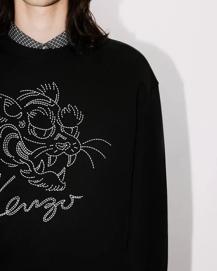 Men 039KENZO Star Tiger039 Embroidered Sweatshirt In Cotton Black Kenzo Sweatshirts And Hoodies