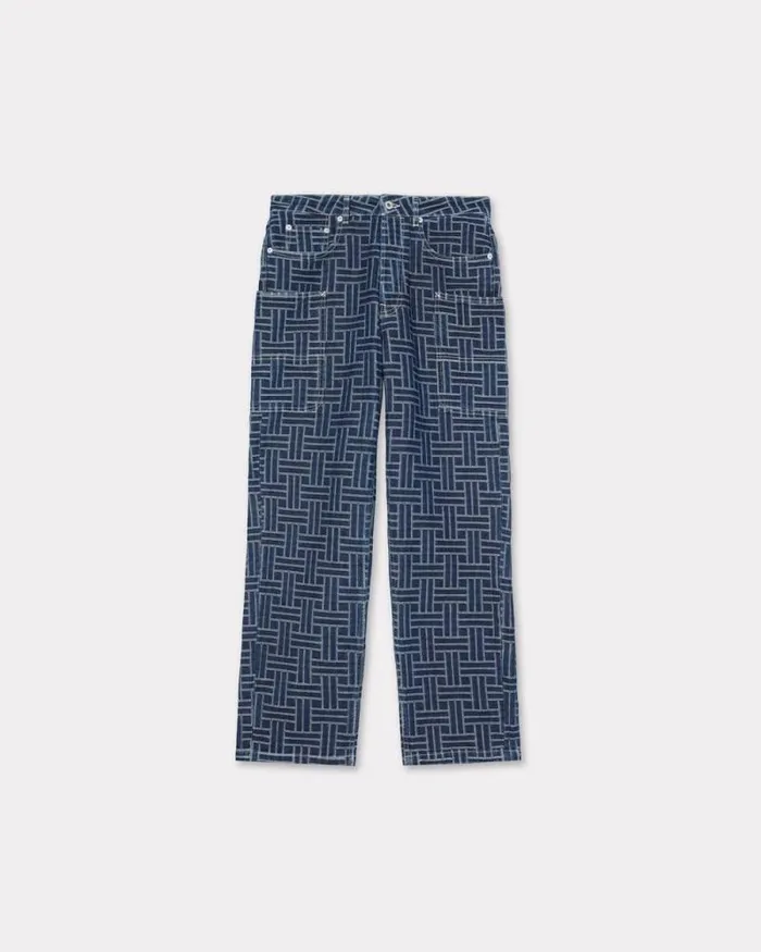 Men 039KENZO Weave039 Cargo Monkey Jeans In Japanese Denim Dark Stone Blue Denim Kenzo Denim