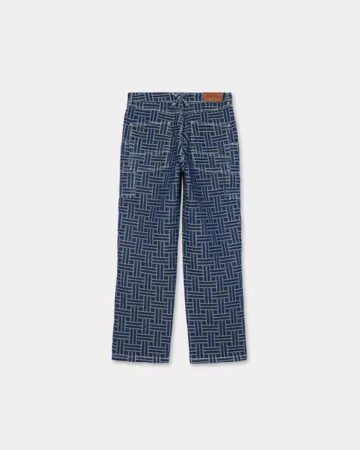 Men 039KENZO Weave039 Cargo Monkey Jeans In Japanese Denim Dark Stone Blue Denim Kenzo Denim