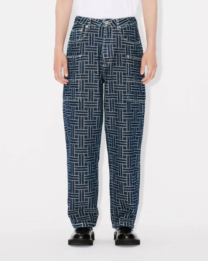 Men 039KENZO Weave039 Cargo Monkey Jeans In Japanese Denim Dark Stone Blue Denim Kenzo Denim