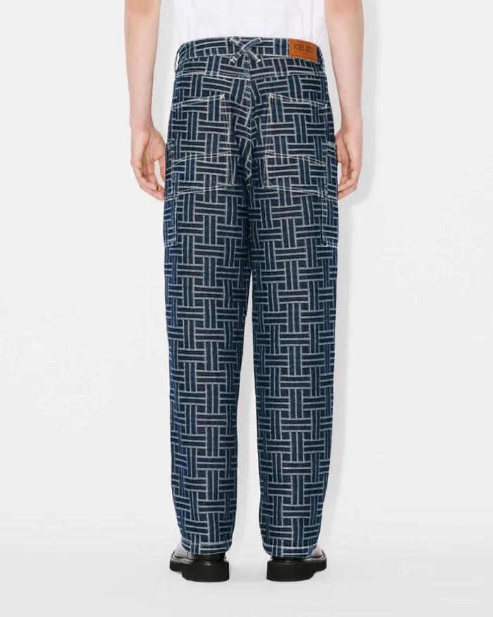 Men 039KENZO Weave039 Cargo Monkey Jeans In Japanese Denim Dark Stone Blue Denim Kenzo Denim