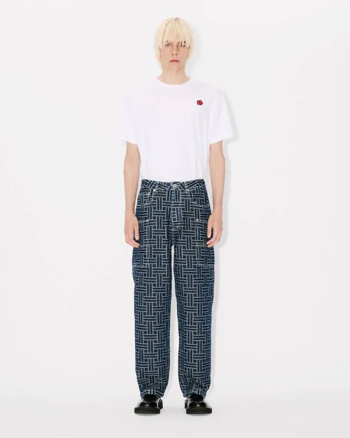 Men 039KENZO Weave039 Cargo Monkey Jeans In Japanese Denim Dark Stone Blue Denim Kenzo Denim