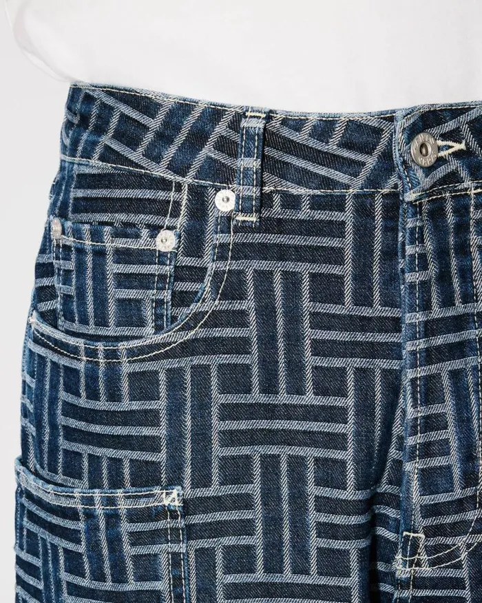 Men 039KENZO Weave039 Cargo Monkey Jeans In Japanese Denim Dark Stone Blue Denim Kenzo Denim