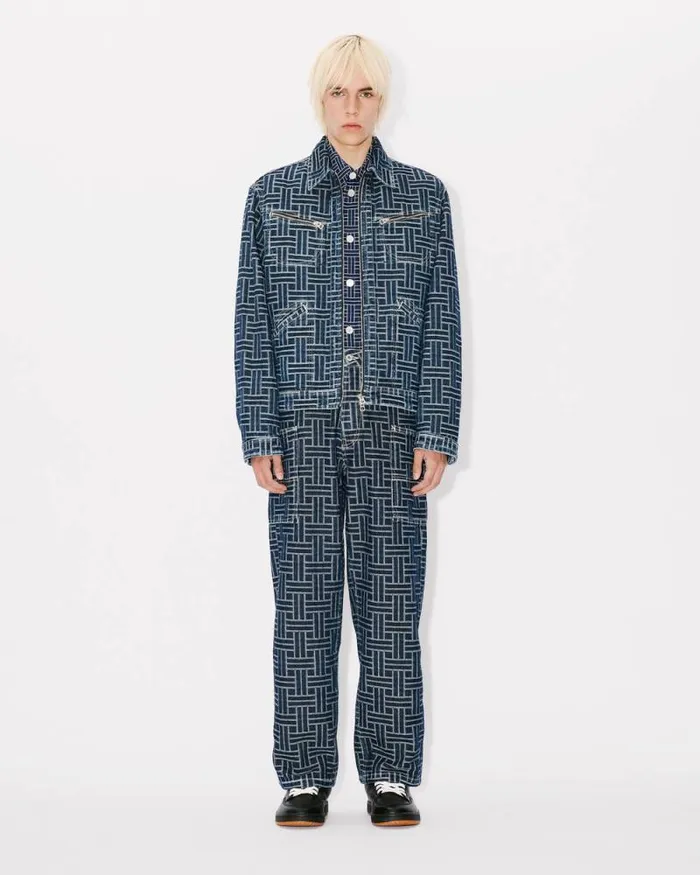 Men 039KENZO Weave039 Cargo Monkey Jeans In Japanese Denim Dark Stone Blue Denim Kenzo Denim