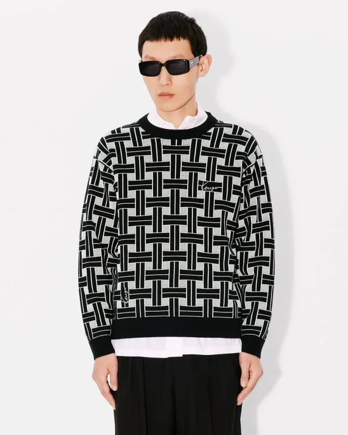 Men 039KENZO Weave039 Embroidered Jumper Black Kenzo Sweaters And Cardigans