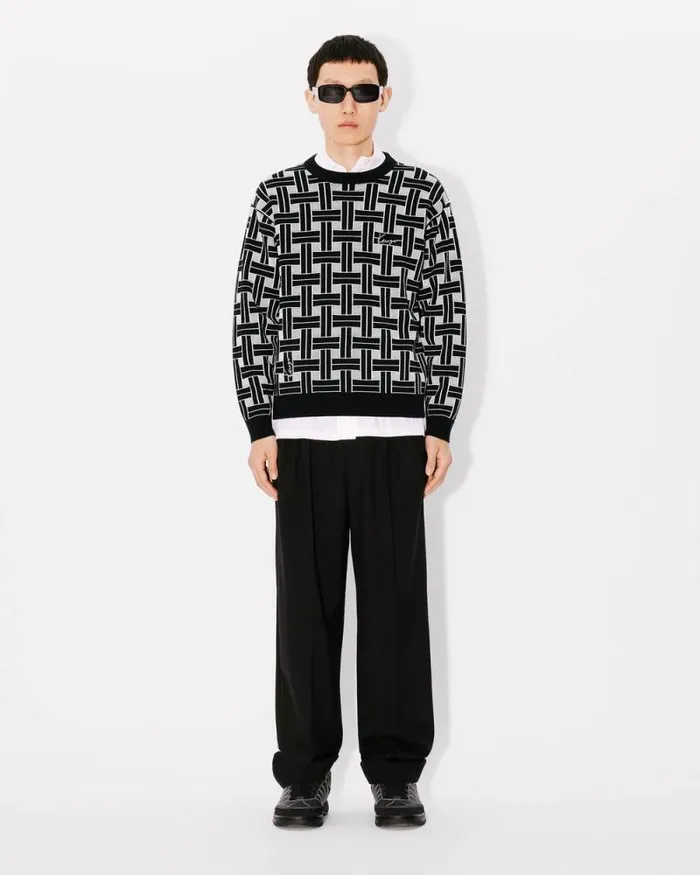 Men 039KENZO Weave039 Embroidered Jumper Black Kenzo Sweaters And Cardigans