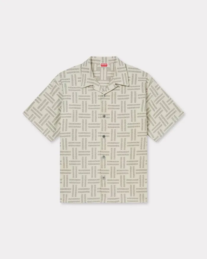 Men 039KENZO Weave039 Hawaiian Shirt Tan Kenzo Shirts