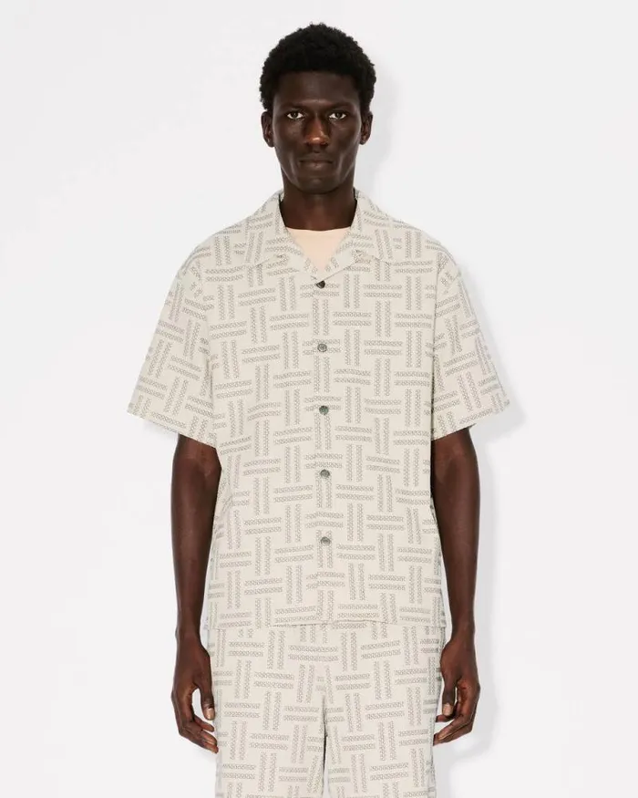 Men 039KENZO Weave039 Hawaiian Shirt Tan Kenzo Shirts