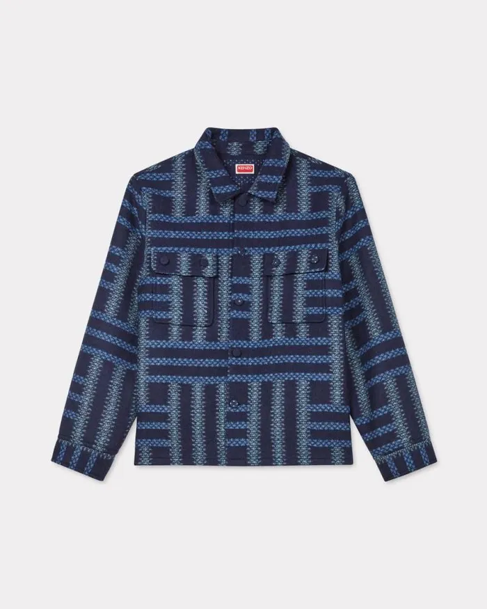 Men 039KENZO Weave039 Overshirt In Virgin Wool Midnight Blue Kenzo Shirts