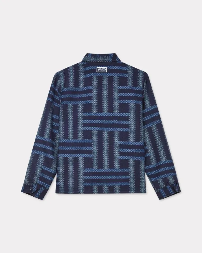 Men 039KENZO Weave039 Overshirt In Virgin Wool Midnight Blue Kenzo Shirts