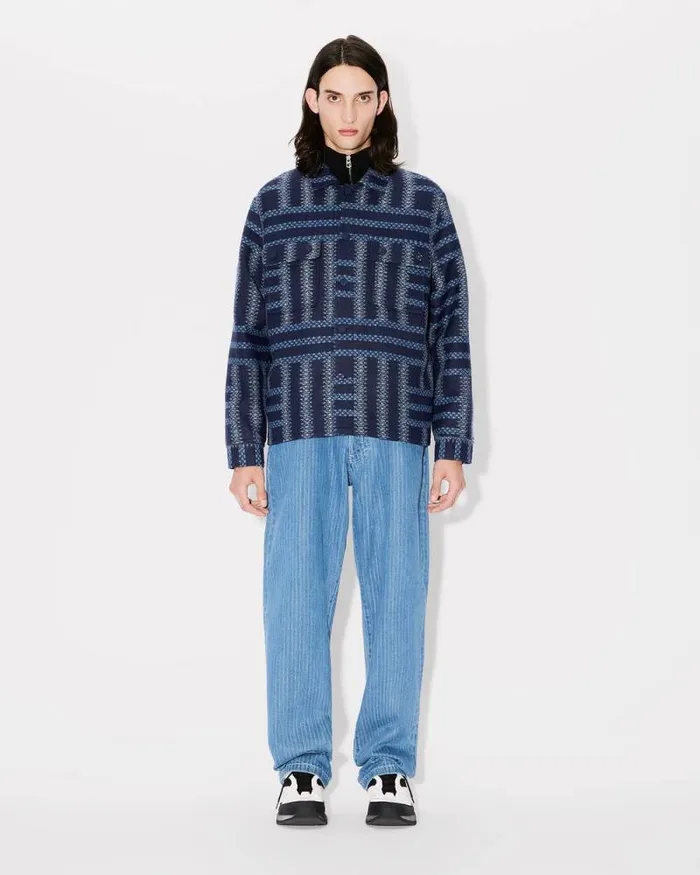 Men 039KENZO Weave039 Overshirt In Virgin Wool Midnight Blue Kenzo Shirts