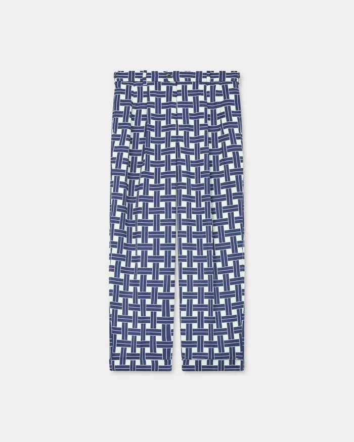 Men 039KENZO Weave039 Straight Pleated Tailored Pants Midnight Blue Kenzo Pants And Shorts
